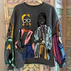 ZARA Women Long Sleeve Sweatshirts Colorful Girls Print